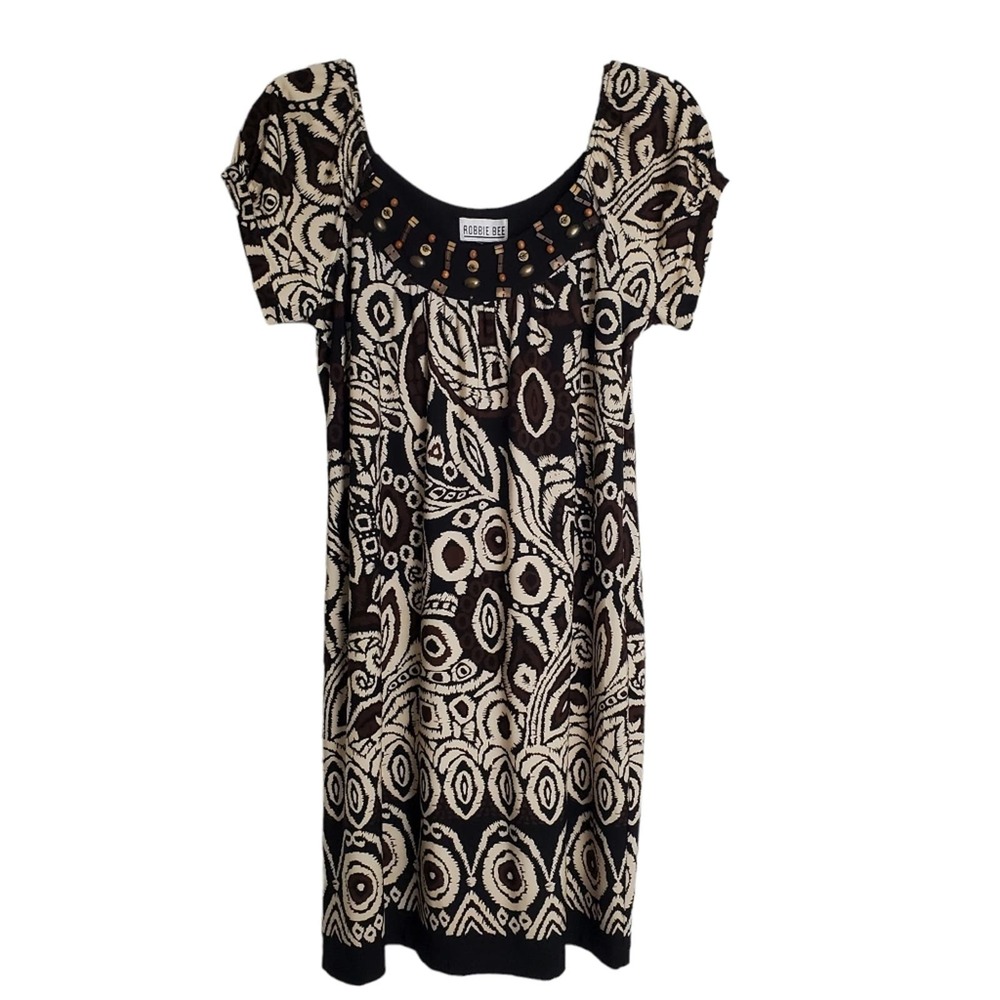 Robbie Bee Women's African Print Shift Dress with Beaded Neckline